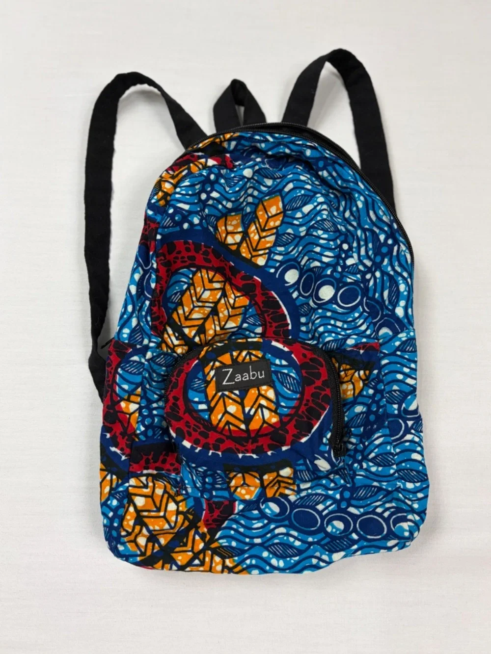 Zaabu Ankara Mini Backpack African Wax Print Blue Geometric Boho Travel Bag
